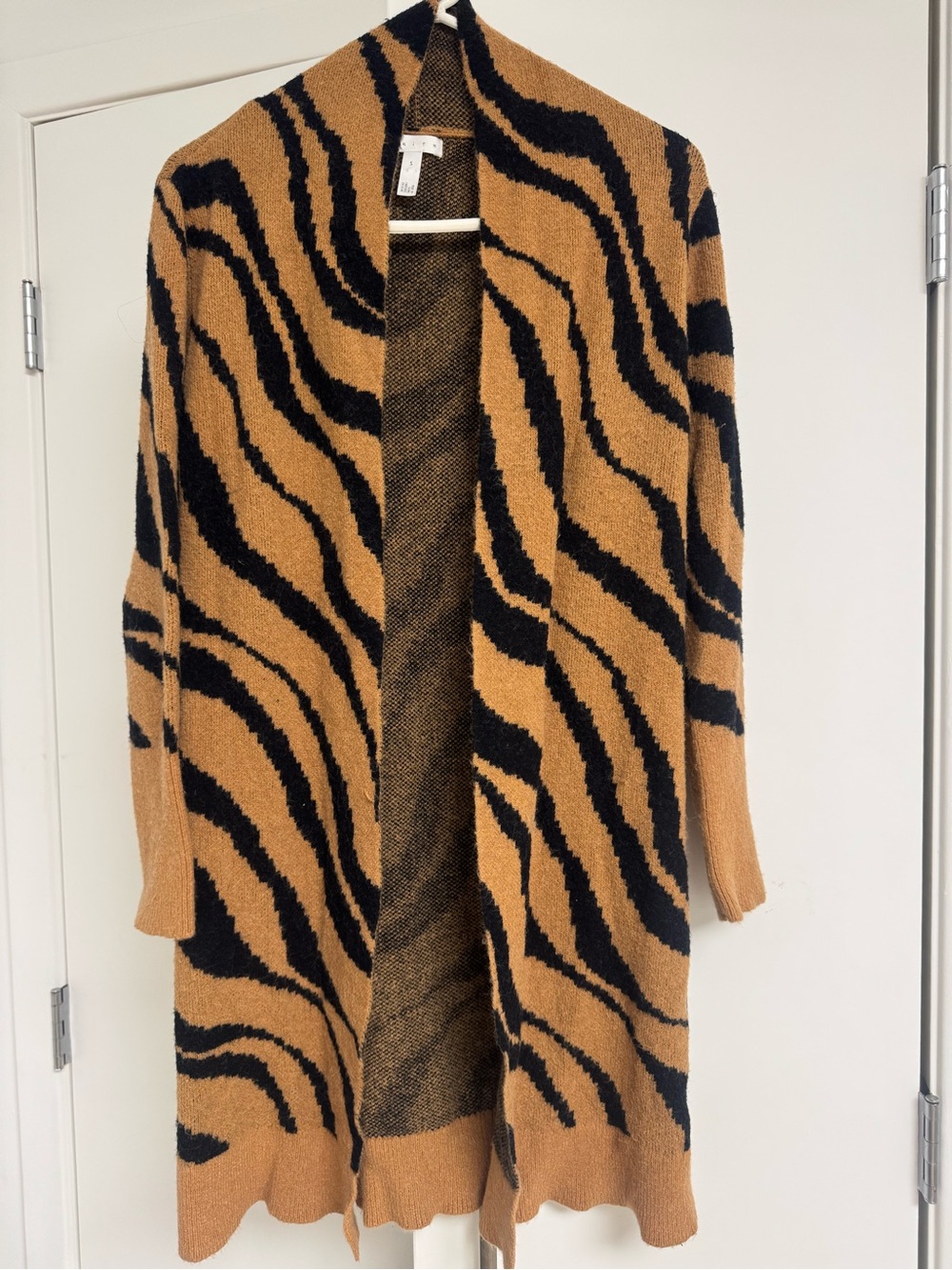 Leith Camel and Black Zebra-Pattern Open Cardigan